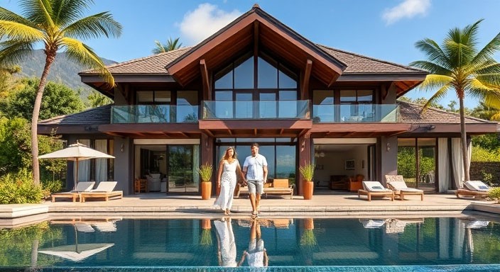 Canadian couple in front of villa