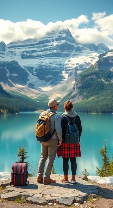 Couple looking at a mountain in Canada